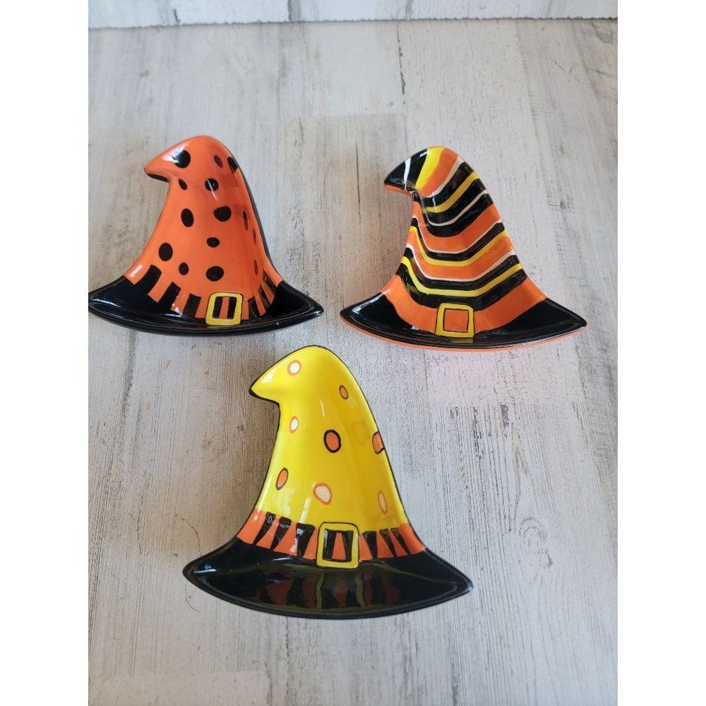 Real home ceramic witch hat Halloween bowl candy trinket set